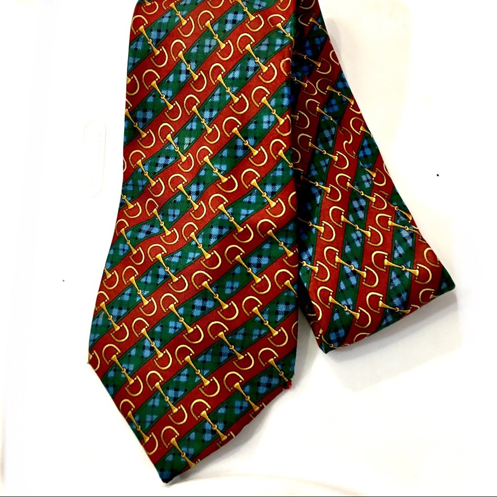 LANCEL Paris Biadere Horse Bit Stripe Silk Tie